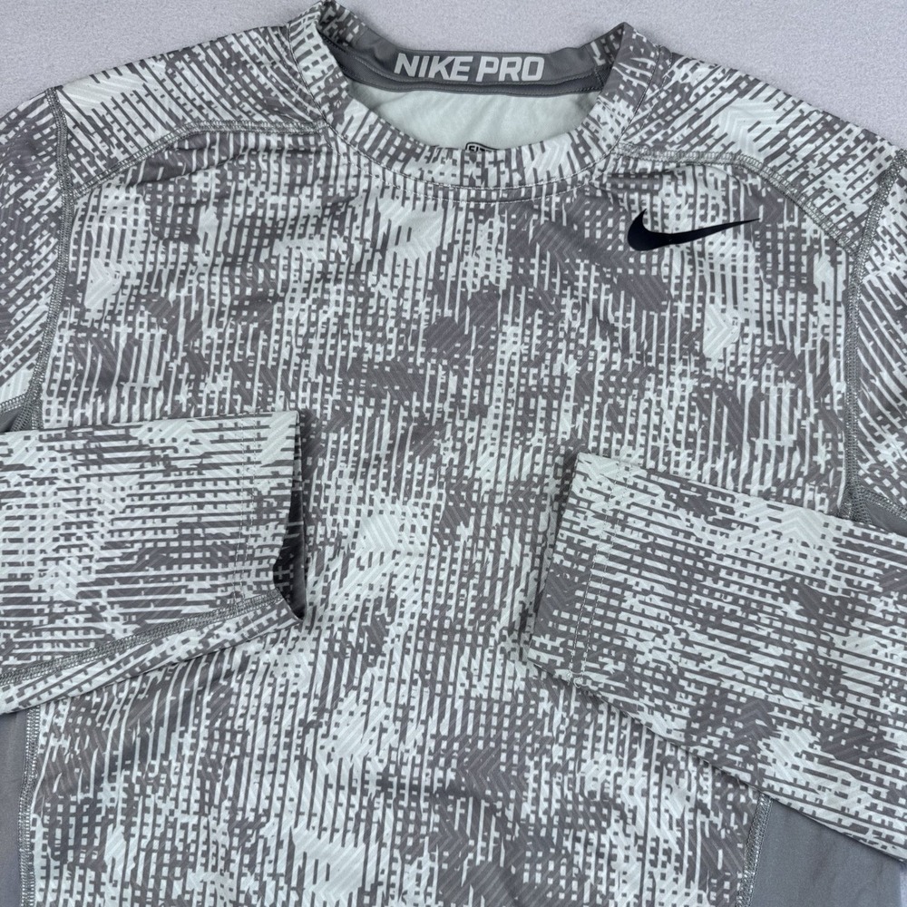 Nike Pro Fitted Long Sleeve Shirt Men L Stretch Gray Athletic Performance